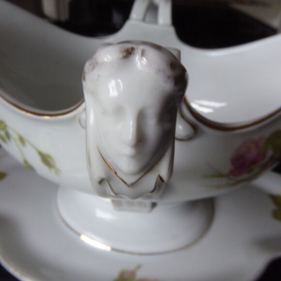 VTG Circa 1920s Rosenthal Empire Gravy Bowl W/ Woman Face Handles & Underplate - Picture 12 of 16